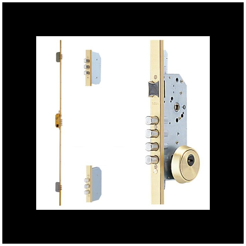 Fechadura multiponto 3 pontos TESA TLB, chapa em U, entrada 50mm, dourado esmaltado