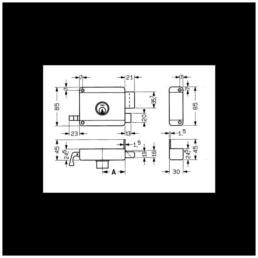 Fechadura de sobrepor Yale 61000601 (tipo 720) cilindro solto, direita, entrada 6 cm