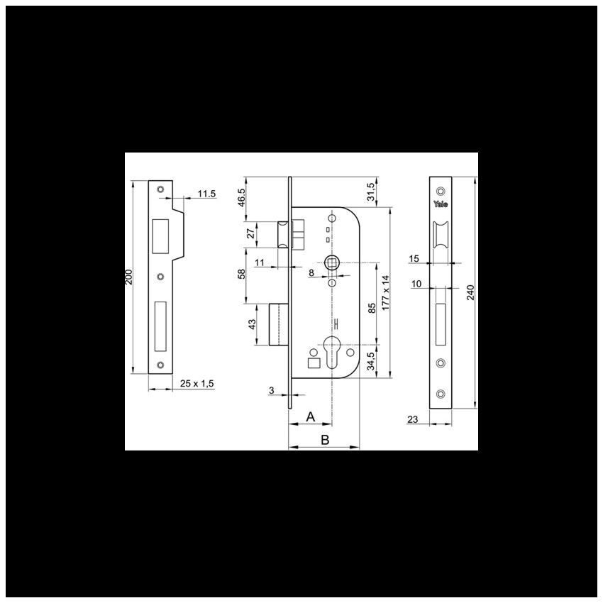 Fechadura de embutir madeira YALE 520 (tipo 790), entrada 40 mm