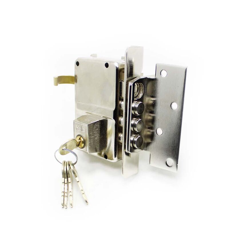 Fechadura Yale 9HS de sobrepor com 3 pontos fecho, direita, niquelado