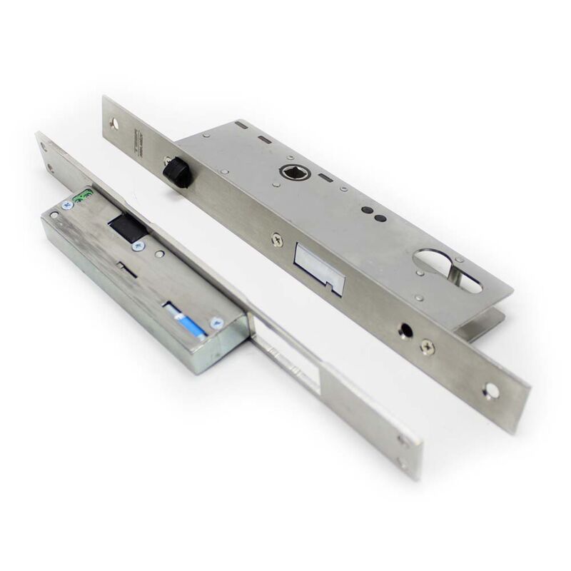 Fechadura eletromecânica automática Tesa TCP, entrada 35 mm, aço inoxidável