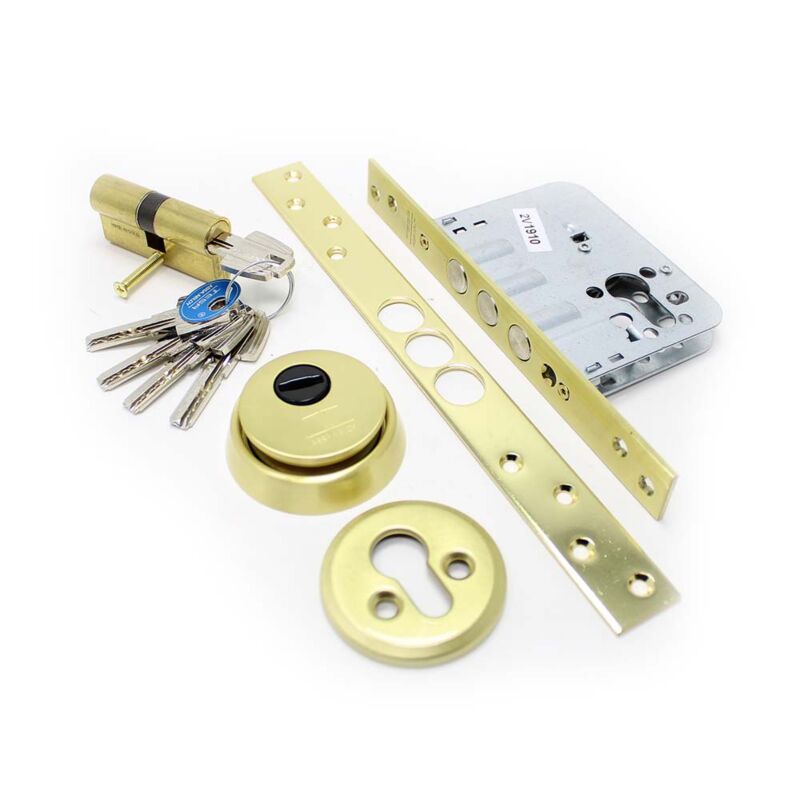 Fechadura de embutir madeira Tesa R201B, entrada 60 mm, latão (inclui cilindro e escudo segurança)