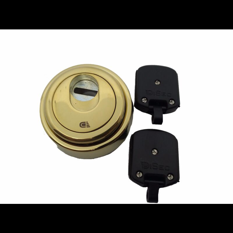 Escudo de segurança Disec dourado redondo, com proteção magnética, para cilindro de perfil europeu, 50 mm