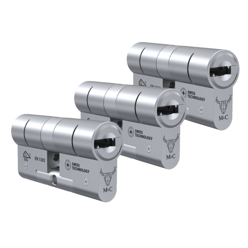 Cilindro M&C Move 32x32mm niquelado, Pack 3 cilindros mestrados