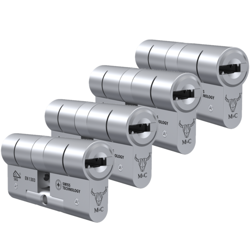 Cilindro M&C Move 32x32mm niquelado, Pack 4 cilindros mestrados