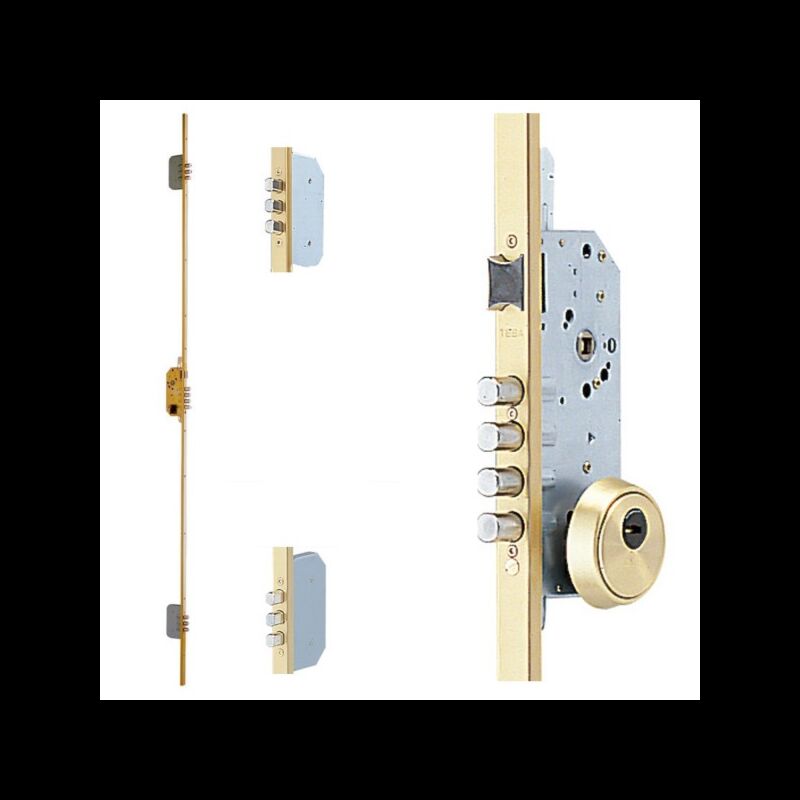 Fechadura multiponto 3 pontos TESA TLB, chapa em U, entrada 50mm, dourado esmaltado