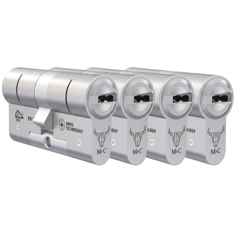 M&C Pack 4 x Cilindros Minos 32/32 niquelado (mesmas chaves)