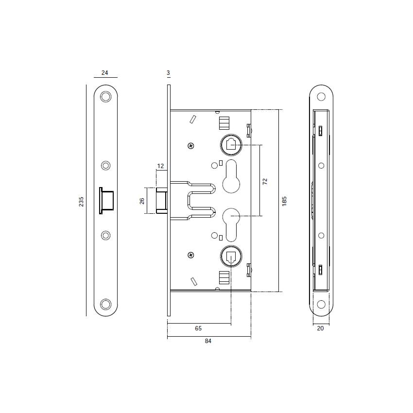 Fechadura corta fogo JNF IN.20.960, antipânico, reversível, entrada 65mm