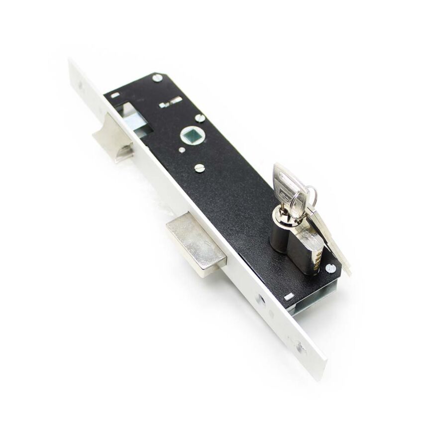 Fechadura de embutir alumínio SOFI 10493 (c/ cilindro 30x30 mm, niquelado), entrada 30mm, niquelado