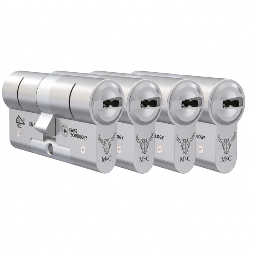 M&C Pack 4 x Cilindros Minos 32/32 niquelado (mesmas chaves)