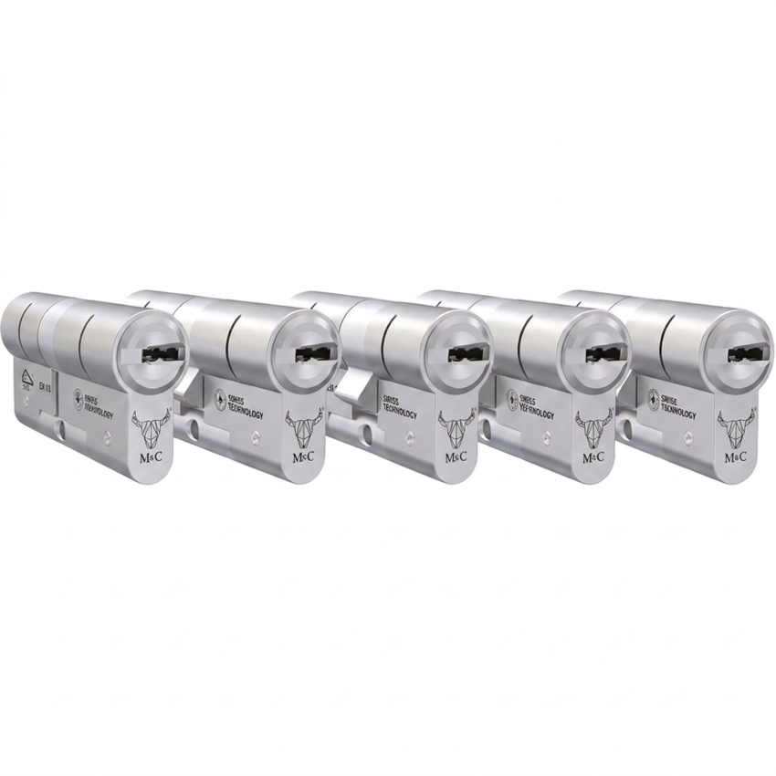 Pack 5 x Cilindros M&C Minos 32/32 niquelado (mesmas chaves)