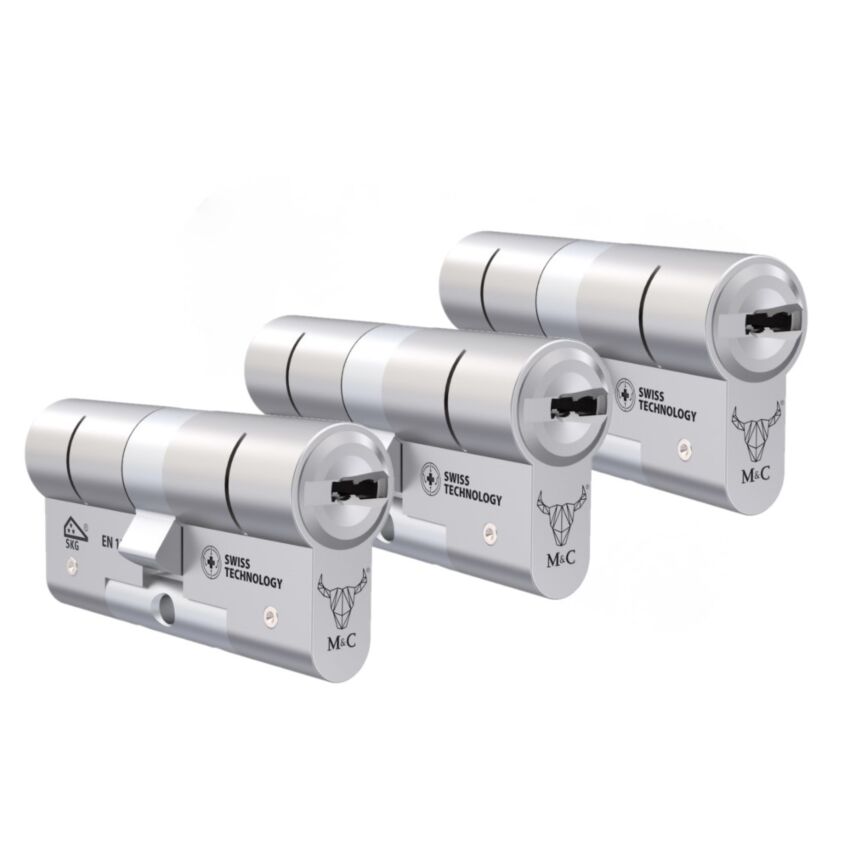 Pack 3 x Cilindros M&C Minos 30/50 niquelado (chaves iguais)