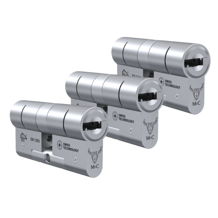 Cilindro M&C Move 32x32mm niquelado, Pack 3 cilindros mestrados