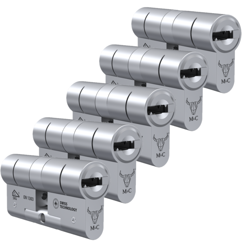 Cilindro M&C Move 32x32mm niquelado, Pack 5 cilindros mestrados