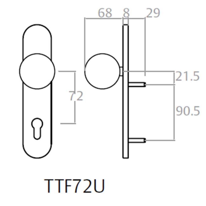 Puxador redondo Tesa TTF72UIS, fixo, com espelho comprido, cromado