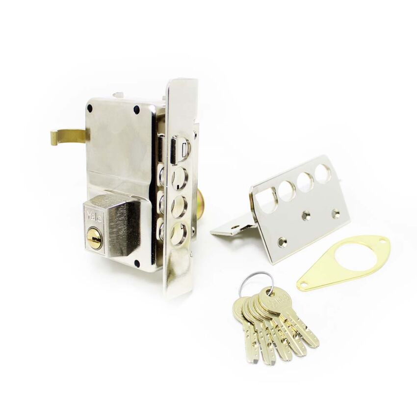 Fechadura Yale 9HS de sobrepor com 3 pontos fecho, direita, niquelado